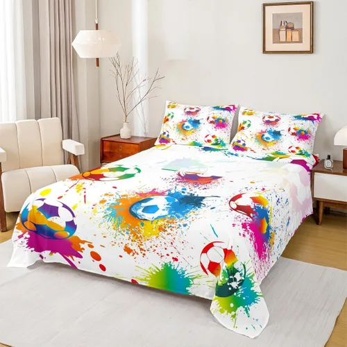 Miniatura 34 de Manfei Juego de sábanas de baloncesto para niños, tamaño individual, juego de ropa de cama temática deportiva para decoración de habitación de niños