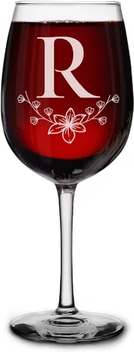 Miniatura 21 de shop4ever Copa de vino con monograma con monograma floral con inicial grabada, copa de vino de 16 onzas, elegante copa de vino de letra B