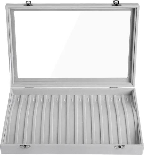 Miniatura 3 de Frebeauty Bandeja para collares de terciopelo con 15 ganchos, organizador de collares con tapa transparente, con cerradura, caja organizadora