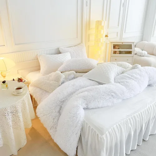 Miniatura 7 de UOZZI BEDDING Juego de edredón blanco de piel sintética tamaño Queen de 3 piezas, 1 juego de edredón blanco lanudo y 2 fundas de almohada, ultra