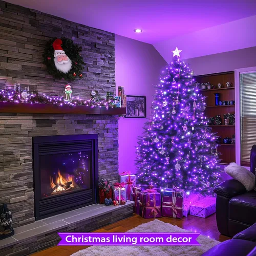 Miniatura 5 de JMEXSUSS Guirnalda de 250 luces LED de Navidad, 91.5 pies, luces de Navidad moradas impermeables para exteriores, 8 modos de iluminación, luz Púrpura