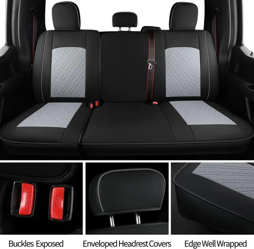Miniatura 8 de LUCKYMAN CLUB Juego completo de fundas de asiento F150 Q7, para Ford F150 2015-2023 y F250 F350 F450 2017-2023 (juego completo, negro-gris)