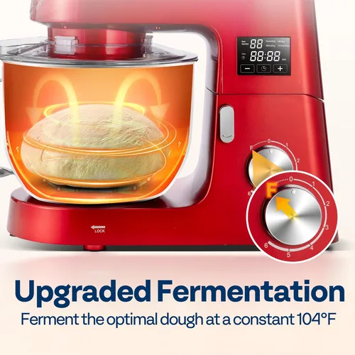 Miniatura 2 de VIVOHOME Mezclador de pie multifuncional 9 en 1 con fermentación, mezclador eléctrico de cocina de 6 velocidades y 7 cuartos con temporizador, Rojo