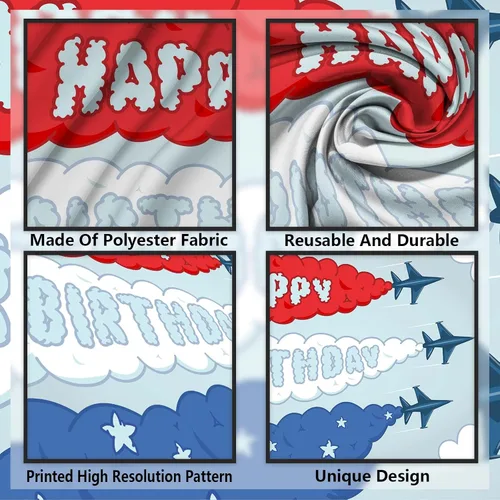 Miniatura 3 de Cartel de feliz cumpleaños de avión, telón de fondo de tiempo vuela cielo, nube arriba y lejos, decoración temática para aviador, niños, niñas