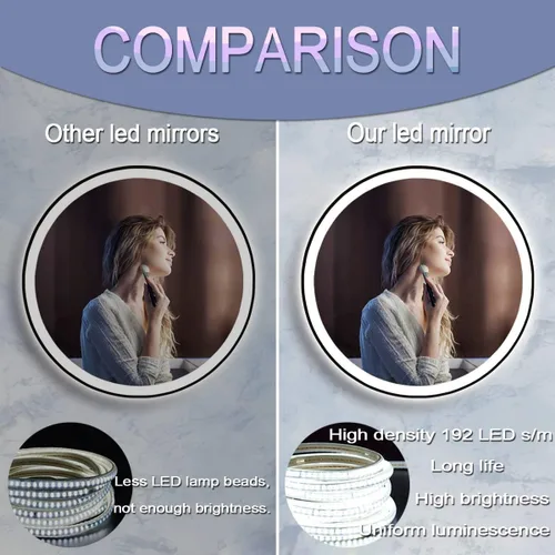 Miniatura 5 de Espejo de baño LED redondo con marco negro de 32 pulgadas, antiempañamiento, memoria inteligente de 3 colores, brillo frontal ajustable de 32
