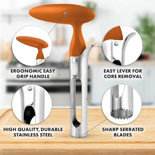 Miniatura 2 de Zulay Kitchen Herramienta Premium para Descorazonar Manzanas - Hojas Ultra Afiladas, de Acero Inoxidable, Serradas para Descorazonas Fáciles - Fácil