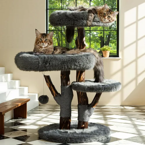Miniatura 11 de Torre Estética para Gatos para Gatos Grandes, Árbol Grande para Gatos Maine Coon de Interior con Piel de Zorro Sintética, Poste Rascador de Sisal