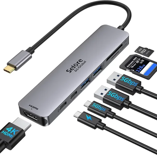 Adaptador HUB USB C HDMI para MacBook Pro/Air, dongle USBC 7 en 1 con HDMI, lector de tarjetas SD/TF, puerto de datos USB C, 100W PD y 2 USB 3.0