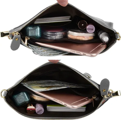 Miniatura 4 de YALUXE Clutch Wristlet - Cartera de piel auténtica con bloqueo RFID y cadena de hombro