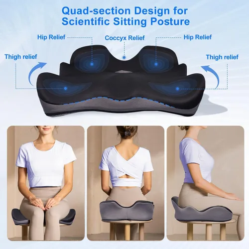 Miniatura 4 de Cojín de asiento para aliviar la presión del coxis de cadera, cojines ergonómicos extra grandes de espuma viscoelástica de 6 pulgadas de grosor