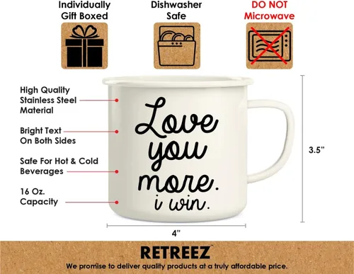 Miniatura 3 de Retreez Taza de café Love You More I Win de acero inoxidable esmaltado de 16 onzas para campamento, fogata, divertido regalo de cumpleaños