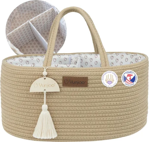Miniatura 12 de Yunioo Organizador de pañales para bebé, cesta de almacenamiento portátil para cuarto de bebé con asa resistente, cesta de pañales, organizador