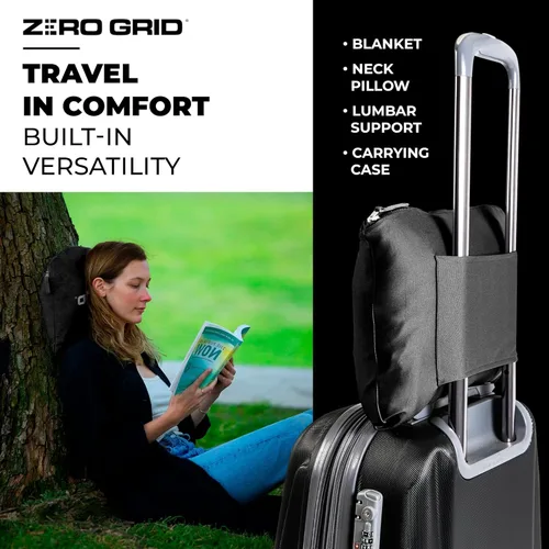 Miniatura 6 de Zero Grid Manta de viaje ligera – Manta de avión compacta de primera calidad con broches para el cuello, bolsillos acogedores para los pies, bolsa