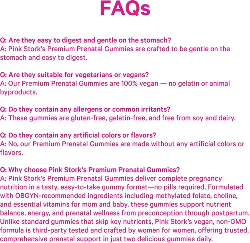 Miniatura 9 de Pink Stork Vitaminas gomosas prenatales prémium Algas veganas DHA + folato metilado + metilcobalamina Apto para MTHFR Sin hierro Sin regusto