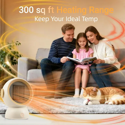 Miniatura 6 de Calentador de espacio, calentadores eléctricos portátiles para habitación pequeña, para uso en interiores, dos velocidades, 1200 W, mini Blanco