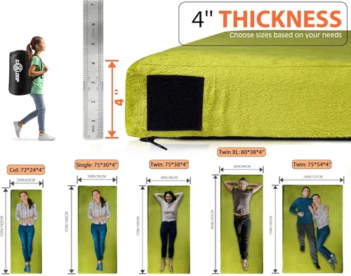 Miniatura 4 de Colchón de camping de espuma viscoelástica GAIALOOP extra grueso de 4 pulgadas, colchón de suelo enrollable para dormir en campamento, colchoneta