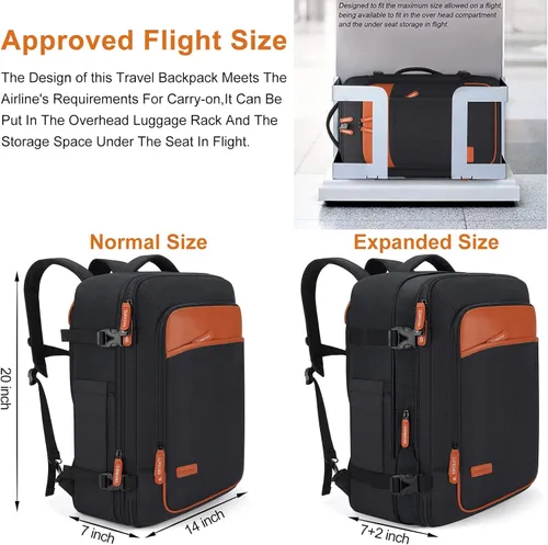 Miniatura 3 de Lumesner Mochilas de viaje de mano, extra grandes de 40 litros aprobadas para vuelos para hombres y mujeres, mochila de maleta expandible, Grande