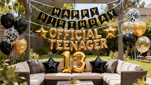 Miniatura 7 de Decoraciones oficiales de cumpleaños número 13 para adolescentes, globos de papel de aluminio con estrella del número 13, globos de confeti