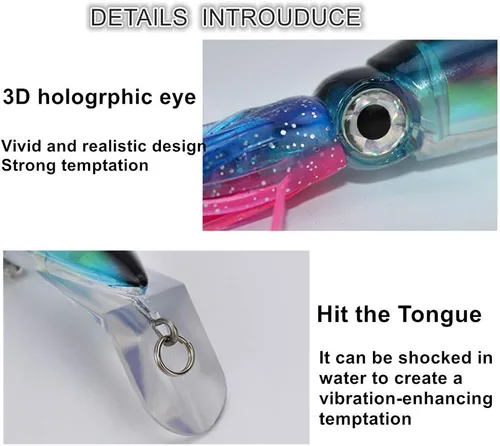 Miniatura 3 de 4Pcs Large Simulation Squid Fishing Lures Bait Kit,3D Holographic Eyes，Built-in Multicolored Lead Blocks Through Heavy Duty ，Stable and Tempting