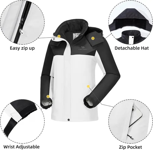 Miniatura 5 de CAMEL CROWN Chaqueta de esquí para mujer, abrigo de nieve de invierno grueso, forro polar cálido, impermeable, chaqueta femenina con capucha