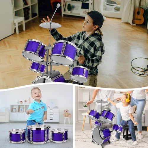 Miniatura 4 de Conjunto de Batería de Jazz para Niños Kit de Rock Juguetes para Niños de 3 a 7 Años - 5 Piezas Conjunto de Banda Musical para Niños Pequeños