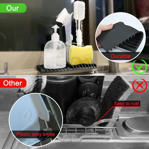 Miniatura 6 de Gosmol Soporte de esponja de silicona para encimera de cocina, bandeja de jabón de esponja impermeable para fregadero de cocina y baño, organizador