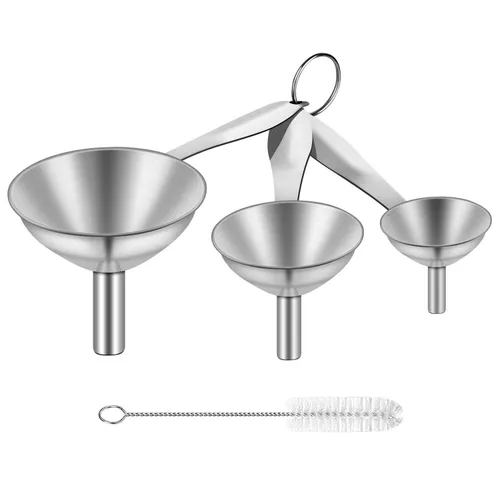 Miniatura 9 de Embudo de metal de acero inoxidable, juego de 3 embudos de tamaño grande, mediano y pequeño, embudos de cocina de grado alimenticio en miniatura