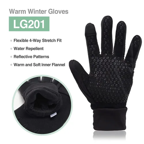 Miniatura 2 de Guantes de invierno cálidos DEX FIT LG201 con forro de vellón térmico, ideales para correr, hacer senderismo o ciclismo al aire libre en climas Negro