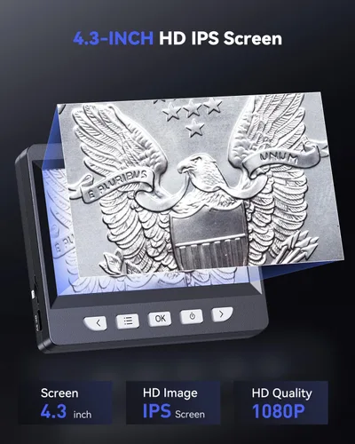 Miniatura 2 de AOPICK Microscopio digital, microscopio de monedas con brillo ajustable de luz, pantalla LCD HD de 4.3 pulgadas, zoom 1000X, vista de PC, compatible