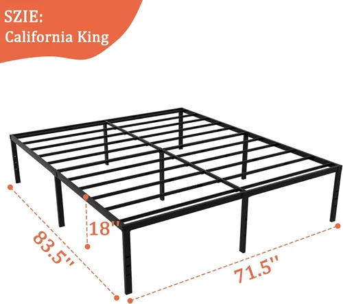 Miniatura 2 de Marcos de cama California King con plataforma de metal de 18 pulgadas de alto, base resistente de 3500 libras, marco de cama tamaño California King