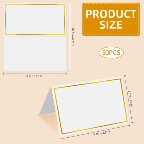 Miniatura 2 de Tarjetas de Mesa 50 Piezas Tarjeta de Mesa Pequeña con Borde de Lámina Dorada 2" x 3.5" Tarjetas de Nombre Tipo Carpa para Configuración de Mesa