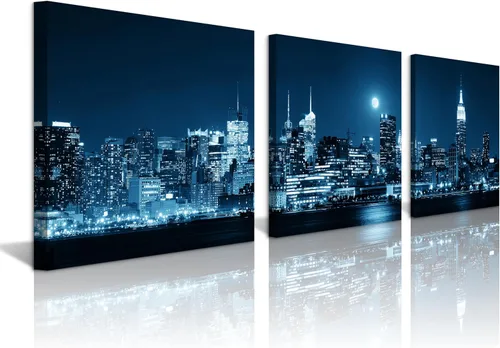 Miniatura 26 de NAN Wind Detroit Skyline - Lienzo decorativo para pared, paisaje urbano, escena nocturna, impresión artística de ciudad en blanco y negro sobre