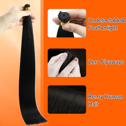 Miniatura 3 de Full Shine Genius Extensiones de cabello con trama atadas a mano, para coser sin costuras, cabello humano real, extensiones de cabello sedoso
