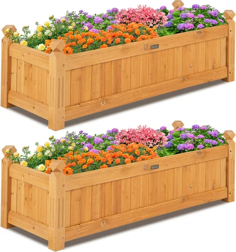 Miniatura 16 de Giantex Cama de jardín elevada de madera, cama de plantación con drenaje de esquina, forro no tejido para cultivar verduras, flores, hierbas