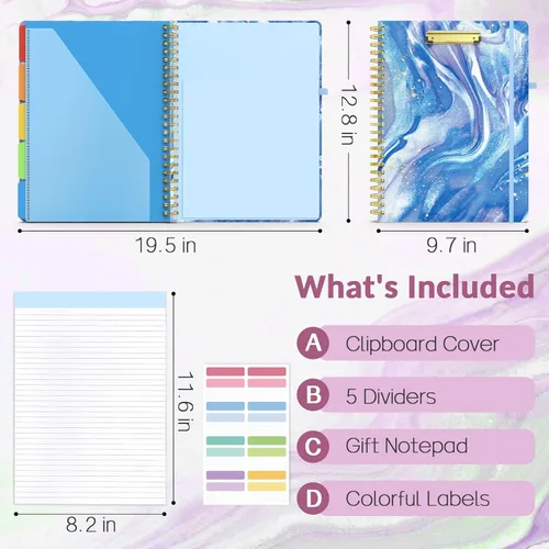 Miniatura 2 de Sooez Folio portapapeles con bloc de notas recargable, carpeta con 10 bolsillos de almacenamiento para tamaño carta, cuaderno portapapeles