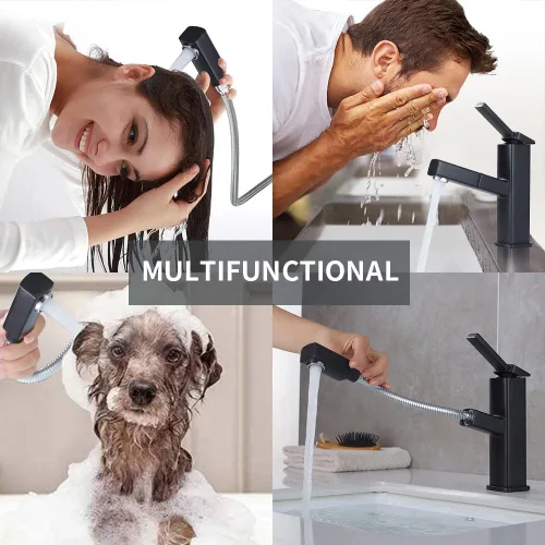 Miniatura 3 de KAIYING Grifo de lavabo de baño con rociador extraíble, grifo mezclador de lavabo de una sola manija para agua fría y caliente, grifo de fregadero