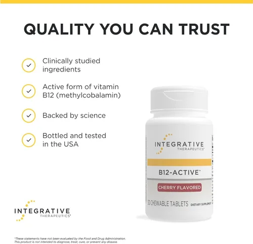 Miniatura 6 de Integrative Therapeutics B12-Active - Suplemento B12 para apoyo a la función nerviosa* - Soporte masticable - Sin lácteos, soja y gluten - Sabor a