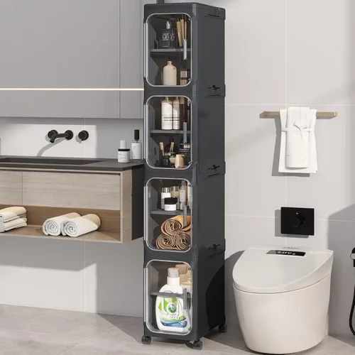 Miniatura 15 de Armario de almacenamiento de baño delgado de 2 niveles, gabinetes de almacenamiento plegables, almacenamiento de baño estrecho, organizador