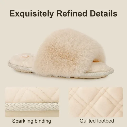 Miniatura 4 de LongBay Pantuflas planas de espuma viscoelástica de piel sintética para mujer, cómodas sandalias de punta abierta