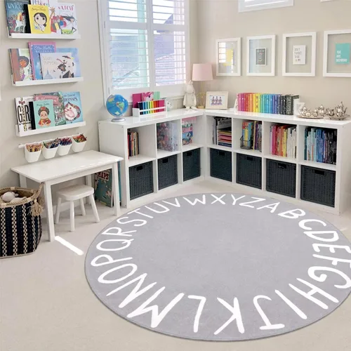 Miniatura 27 de LIVEBOX ABC Play Room - Alfombra redonda para niños, alfombra grande y colorida para guardería, alfombra de área de arcoíris para aula, alfombras