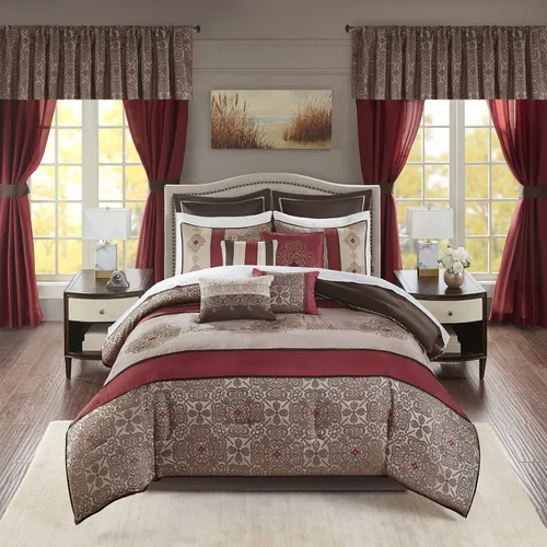 Miniatura 17 de Madison Park Essentials Delaney - Juego de edredón de 24 piezas Room In A Bag, jacquard de satén, ropa de cama de lujo para todas las estaciones