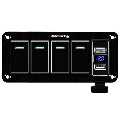 Miniatura 27 de Panel de interruptor basculante de aluminio de 2 vías, impermeable, precableado con retroiluminación azul, interruptor de palanca