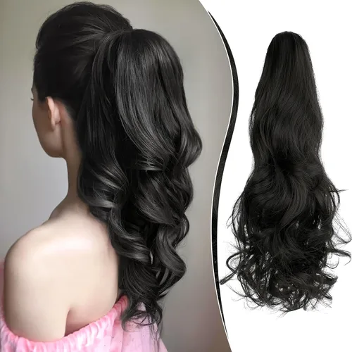 Miniatura 9 de Felendy Extensión de cola de caballo de 18 pulgadas, mezcla de rubio ceniza, marrón oscuro, rizado, ondulado, con clip, extensiones de cabello largo