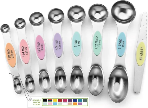 Miniatura 46 de Spring Chef Juego de 8 cucharas magnéticas de medición de acero inoxidable con nivelador, juego de cucharaditas y cucharas de mesa de doble cara