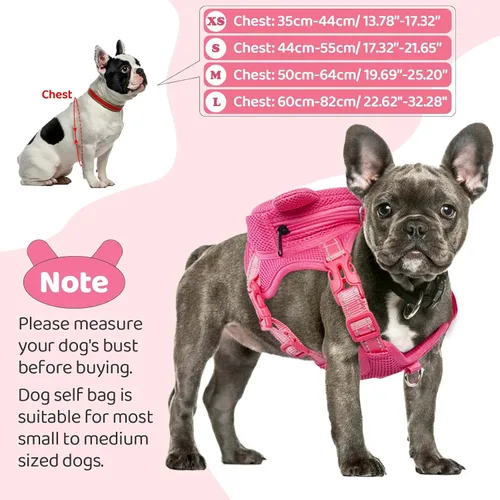 Miniatura 3 de Arnés para perro con mochila, arnés ajustable para perros pequeños y medianos, mochilas transpirables sin tirones para perros, para viajes, Cerdo