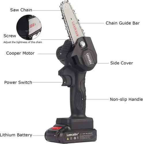 Miniatura 4 de Laecabv - Mini motosierra eléctrica portátil inalámbrica de 4 pulgadas, alimentada con batería, 1.5 libras de peso ligero, tijeras de podar
