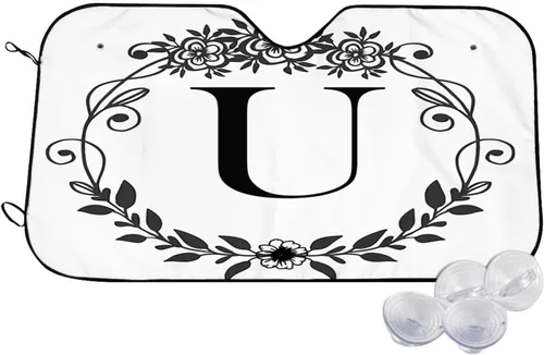 Miniatura 8 de Parasol para parabrisas de automóvil con inicial floral, letra Q, parasol plegable para automóvil, bloquea los rayos UV para automóvil, camión, SUV