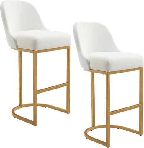 Miniatura 24 de Leick Home 10133PW/OL Taburete de bar con base de metal, juego de 2, para encimeras de cocina elevadas, mesas altas y bares, asiento moderno de lino