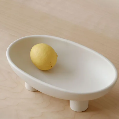 Miniatura 2 de WENSHUO Frutero de cerámica de tres patas para encimera de cocina, cuenco decorativo para decoración de mesa, cuencos grandes ovalados de 10 Crema