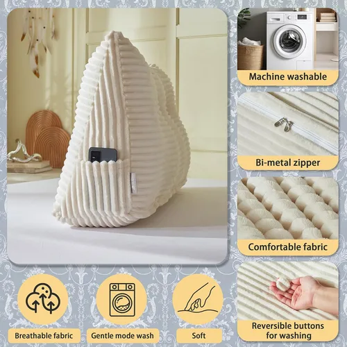 Miniatura 4 de Almohada de Cuña para Cabecero + Una Almohada Larga de Rollo para el Cuello Almohada Corporal, Almohada Grande de Cabecero con Funda Removible Beige